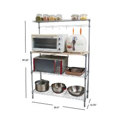 Home Basics 4 Tier Microwave Stand With Wood Tabletop, Chrome