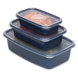7 pieces of Home Basics 6 Piece Rectangular Plastic Meal Prep Set, Blue