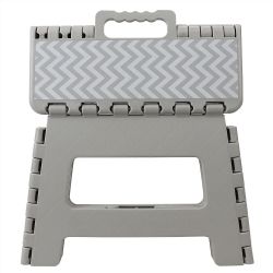 12 pieces of Home Basics Chevron Foldable Plastic Step Stool With Convenient Carrying Handle, Grey