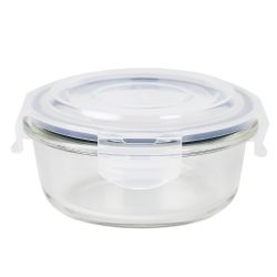 12 pieces of Michael Graves Design 13 Ounce High Borosilicate Glass Round Food Storage Container With Indigo Rubber Seal
