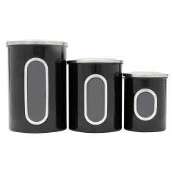6 pieces of Home Basics 3 Piece Stainless Steel Top Canisters With Windows, Black