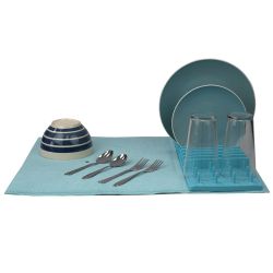 12 pieces of Home Basics Low Profile Plastic Dish Drying Rack With Buttoned Micro Fiber Drying Mat, Turquoise