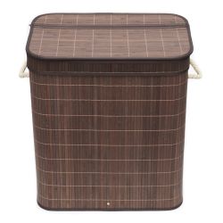 6 pieces of Home Basics 2 Compartment Foldable Rectangle Bamboo Hamper With Liner, Brown