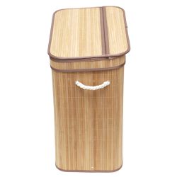 6 pieces of Home Basics 2 Compartment Folding Rectangle Bamboo Hamper With Liner, Natural