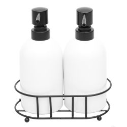 6 pieces of Home Basics 2 Piece Ceramic Soap Dispenser Set With Metal Caddy, White