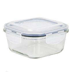 12 pieces Michael Graves Design 17 Ounce High Borosilicate Glass Square Food Storage Container With Indigo Rubber Seal - Food Storage Containers