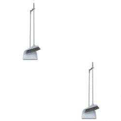 12 pieces of Home Basics Chevron Upright Angled Broom And Plastic Dust Pan Set With Comfort Grip Handle, Grey