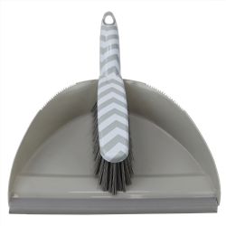 12 pieces Home Basics Chevron Plastic Dust Pan Set With Serrated Cleaning Edge, Grey - Dust Pans