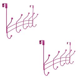 12 pieces of Home Basics Shelby 5 Double Tiered Hook Over The Door Hanging Rack, Pink