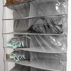 12 pieces of Home Basics 26 Compartment Over The Door Shoe Organizer (noN-Woven Fabric), Grey/clear