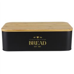 4 pieces of Home Basics Bistro Tin Bread Box With Bamboo Lid, Black