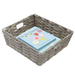 6 pieces of Home Basics Large Faux Rattan Basket With CuT-Out Handles, Grey