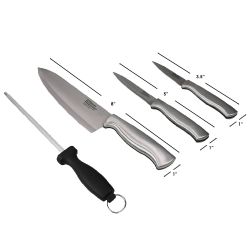 12 pieces of Home Basics Stainless Steel Knife Set With Knife Blade Sharpener, Grey