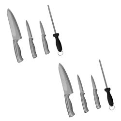 12 pieces of Home Basics Stainless Steel Knife Set With Knife Blade Sharpener, Grey