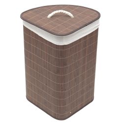 6 pieces of Home Basics Folding Corner Bamboo Hamper With Liner, Brown