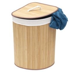6 pieces of Home Basics Folding Corner Bamboo Hamper With Liner, Natural