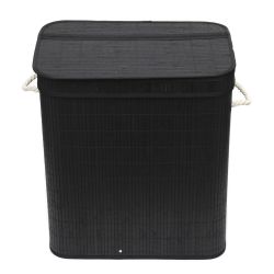 6 pieces of Home Basics 2 Compartment Folding Rectangle Bamboo Hamper With Liner, Black