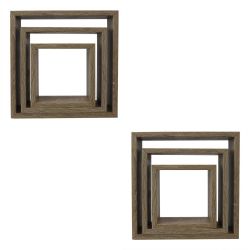 6 pieces of Home Basics 3-Piece Mdf Floating Wall Cubes, Oak