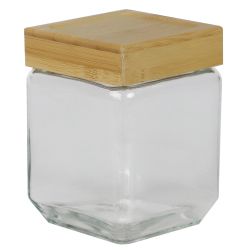 12 pieces Home Basics 42 Oz Square Glass Canister With Bamboo Lid - Storage & Organization