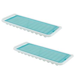 12 pieces of Home Basics 11 Compartment Slim Plastic Stackable Ice Cube Tray With SnaP-On Cover, Blue