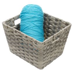 6 pieces of Home Basics Medium Faux Rattan Basket With CuT-Out Handles, Grey