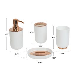 12 pieces of Home Basics 4 Piece Ceramic Bath Accessory Set With Rose Gold Accents, White