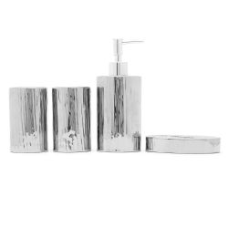 8 pieces of Home Basics 4 Piece Ceramic Bath Accessory Set, Chrome