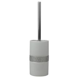 6 pieces of Home Basics Sequin Accented  Ceramic  Luxury  Hideaway Toilet Brush Holder With Steel Handle, White
