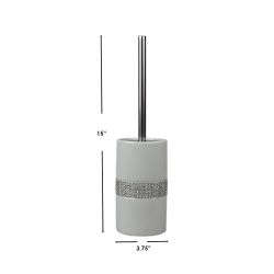 6 pieces of Home Basics Sequin Accented  Ceramic  Luxury  Hideaway Toilet Brush Holder With Steel Handle, White