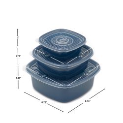 8 pieces of Home Basics 6 Piece Square Plastic Meal Prep Set, Blue