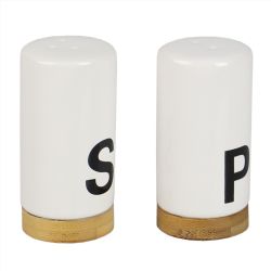 24 Pieces of Home Basics Ceramic Salt And Pepper Shaker Set With Bamboo Accents, White