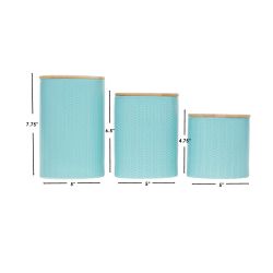3 pieces of Home Basics Wave 3 Piece Ceramic Canister Set With Bamboo Tops, Turquoise