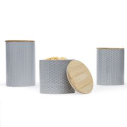 3 pieces of Home Basics Honeycomb 3 Piece Ceramic Canister Set, Grey