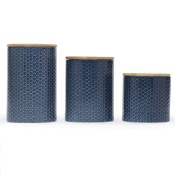 3 pieces of Home Basics Honeycomb 3 Piece Ceramic Canister Set, Navy