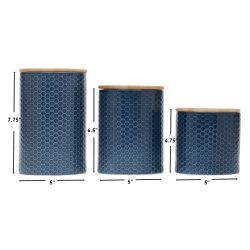 3 pieces of Home Basics Honeycomb 3 Piece Ceramic Canister Set, Navy