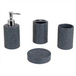 12 pieces Home Basics 4-Piece Ceramic Cobblestone Bath Accessory Set, Grey - Shower Accessories