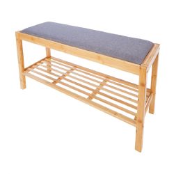 Home Basics Bamboo Cushion Top Bench With Bottom Shelf Shoe Rack, Natural