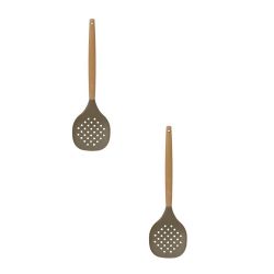24 pieces of Home Basics Karina HigH-Heat Resistance NoN-Stick Safe Silicone Skimmer With  Easy Grip Beech Handle, Grey