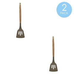 24 pieces of Home Basics Karina HigH-Heat Resistance NoN-Stick Safe  Silicone Slotted Spatula With  Easy Grip Beech Wood Handle, Grey