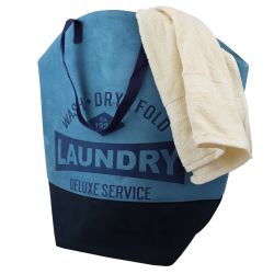 6 pieces of Home Basics Deluxe Service Wash Dry Fold Canvas Laundry Tote, Blue