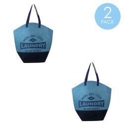 6 pieces of Home Basics Deluxe Service Wash Dry Fold Canvas Laundry Tote, Blue