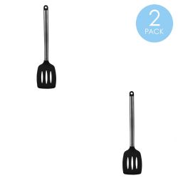 24 Wholesale Home Basics Stainless Steel Silicone Slotted Spatula, Black
