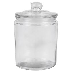 6 pieces of Home Basics Renaissance Collection Medium Glass Jar With Easy Grab Knob Handles, Clear