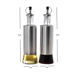 6 pieces of Michael Graves Design Essence 2 Piece 10 Ounce Stainless Steel Oil And Vinegar Set With Clear Glass Bottoms, Silver