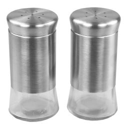6 pieces of Michael Graves Design Essence 2 Piece 2.5 Ounce Stainless Steel Salt And Pepper Set With Clear Glass Bottoms, Silver