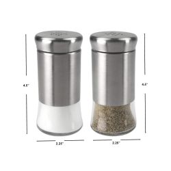 6 pieces of Michael Graves Design Essence 2 Piece 2.5 Ounce Stainless Steel Salt And Pepper Set With Clear Glass Bottoms, Silver