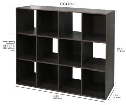 Home Basics Stackable 12 Open Cube Modern Wood Organizer, Espresso