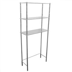 4 pieces Home Basics 3 Tier  Over The Toilet Space Saver With Tempered Glass Shelves, Chrome - Storage & Organization