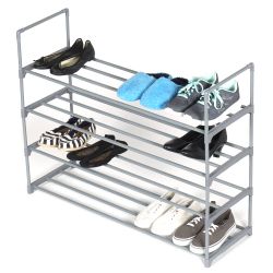 6 Wholesale Home Basics 4 Tier Shoe Rack, Grey