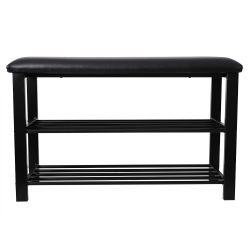 Wholesale Home Basics Cushioned Storage Bench With 2 Tier Steel Shoe Rack, Black
